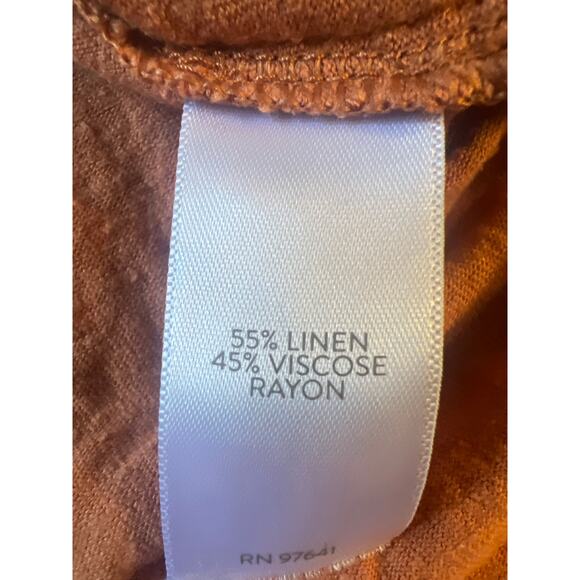 J.Jill Linen Blend Orange Short Sleeve Tunic Top Size M Split Neck Pocket Tee - Picture 6 of 7